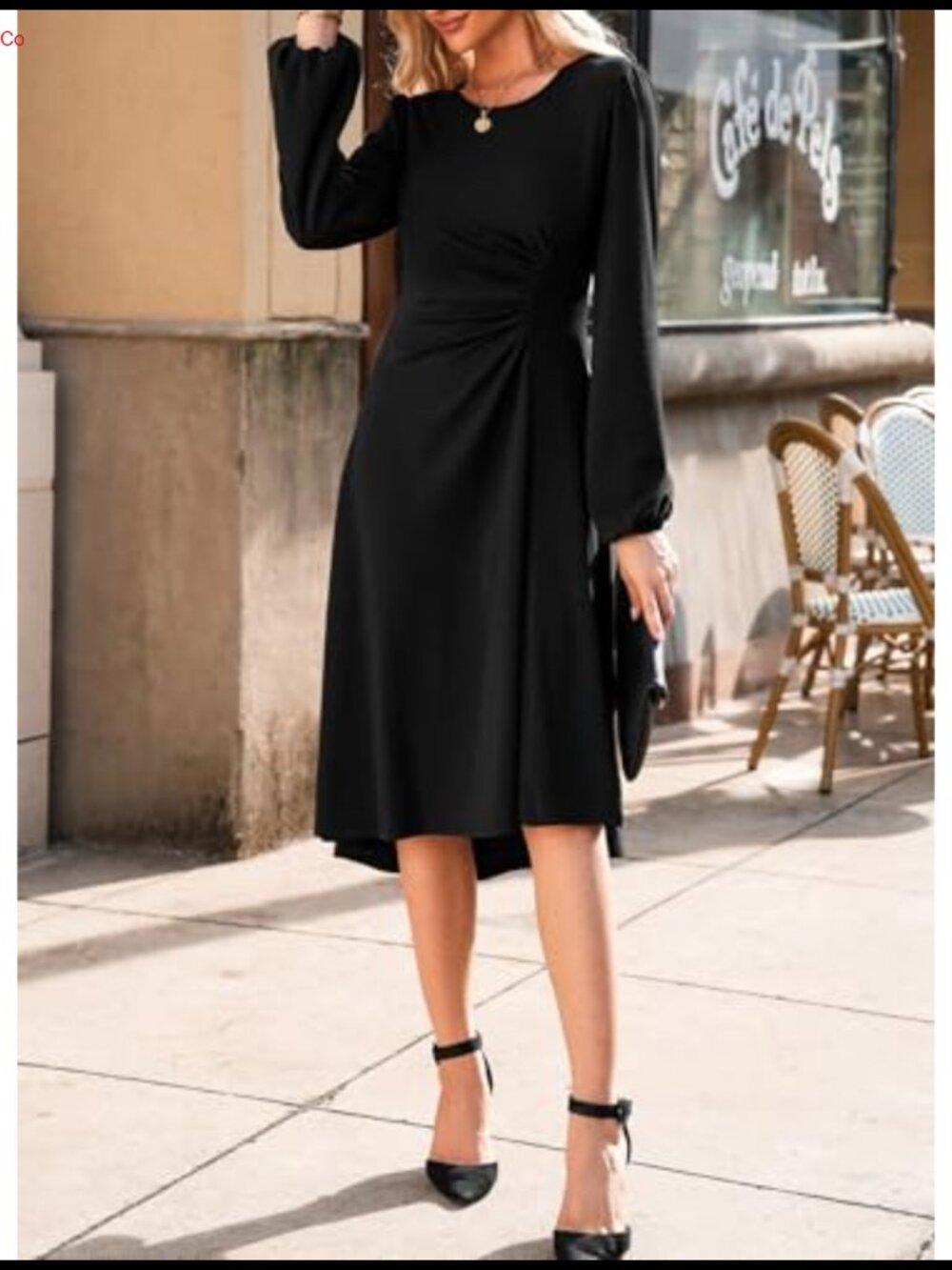 Happy Sailed Long Sleeve Ruched Waist A Line High Low Midi Dress - Picture 5 of 6